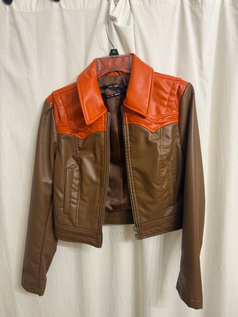 silence + noise Brown Jacket with Orange Yoke and Collar